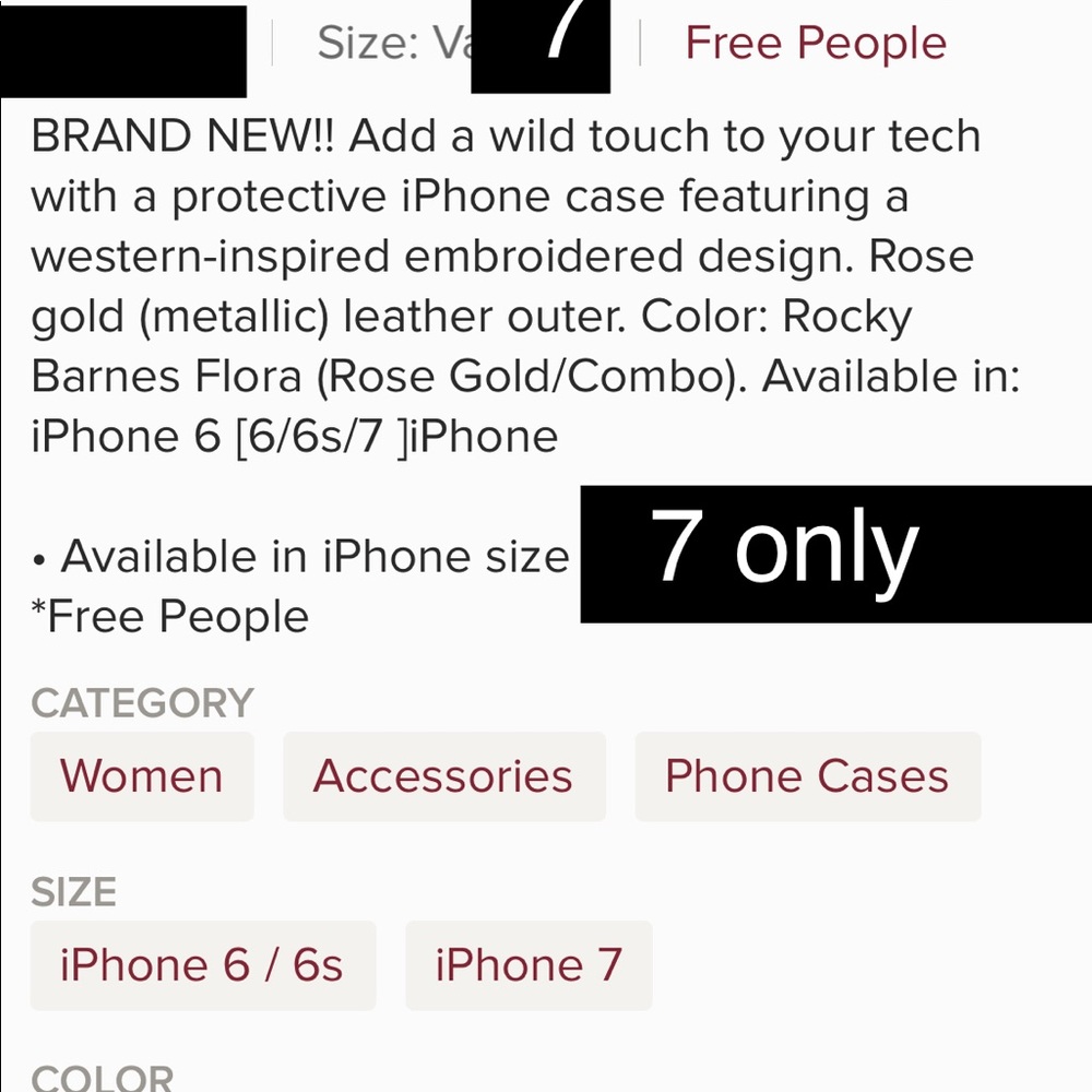 FREE PEOPLE Wild West Rose Gold iPhone CASE 6 6s 7 - Picture 5 of 5